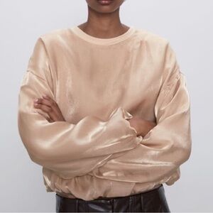 Zara Satin Metallic Gold Top Medium EUC